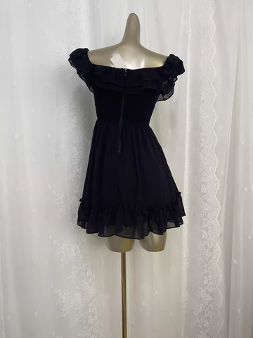 A line Black Chiffon Travel Vacation Dress Short Birthday Dress SD0062